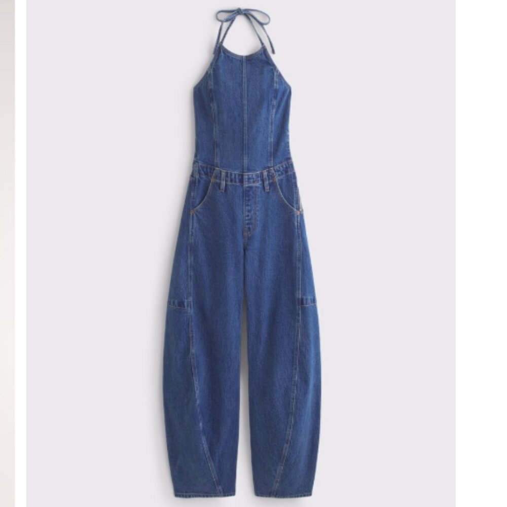 Abercrombie and Fitch Halter Barrel Denim Jumpsuit - LP